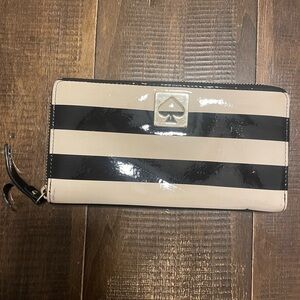 Kate Spade Black and Cream Striped Clutch